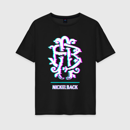 Женская футболка хлопок Oversize Nickelback glitch rock, цвет черный