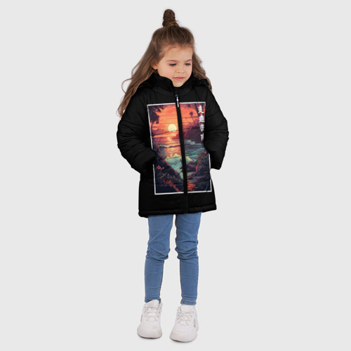 Зимняя куртка для девочек 3D с принтом Морской закат, вид сбоку #3