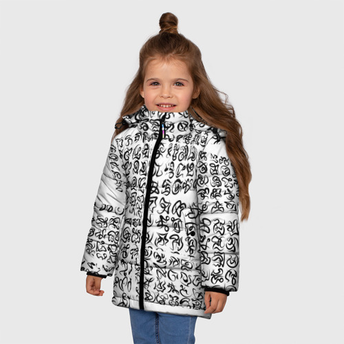 Зимняя куртка для девочек 3D Каракули письмена, цвет черный - фото 3