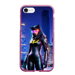 Чехол для iPhone 7/8 матовый Cat girl on the background of a megalopolis