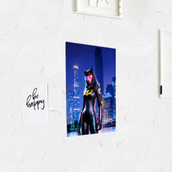 Постер с принтом Cat girl on the background of a megalopolis для любого человека, вид спереди №3. Цвет основы: белый