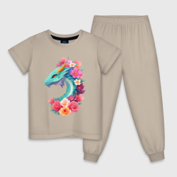 Зеленый дракон с цветами – Детская пижама хлопок с принтом купить со скидкой в -9%