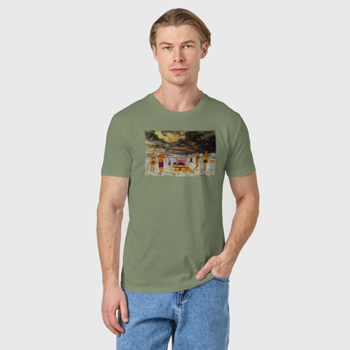 Мужская футболка хлопок Люди призраки прошлого на пляже, цвет авокадо - фото 3