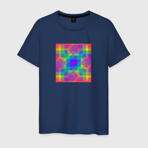 Мужская футболка хлопок Цветные квадраты в квадрате, цвет темно-синий