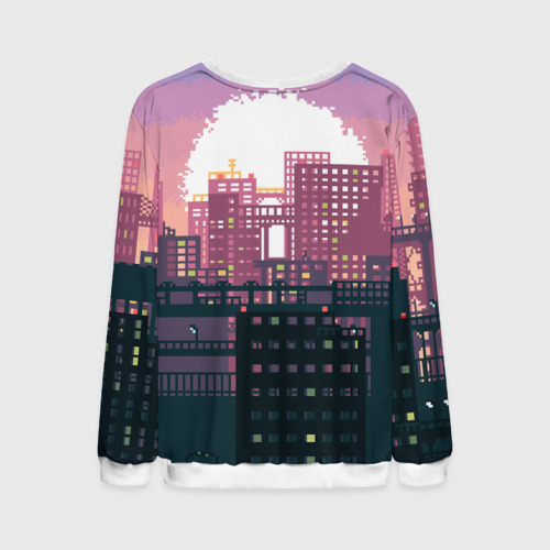 Мужской свитшот 3D с принтом Пиксельный пейзаж города - закат, вид сзади #1
