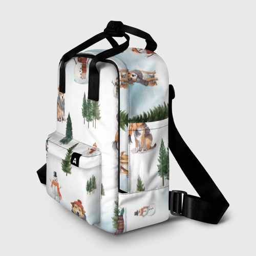 Женский рюкзак 3D с принтом Собачки, ёлочки и снеговички, фото на моделе #1