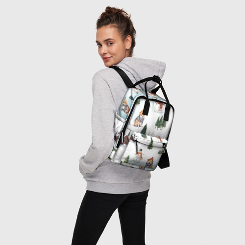 Женский рюкзак 3D с принтом Собачки, ёлочки и снеговички, вид сбоку #3
