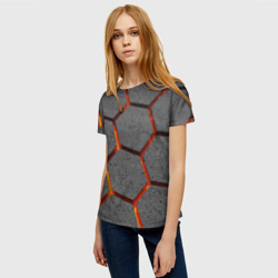 Женская футболка 3D Металлические плиты и лава - фото 2