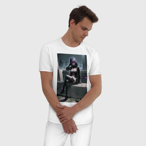 Мужская пижама хлопок с принтом Футуристичная Райден Сёгун, фото на моделе #1