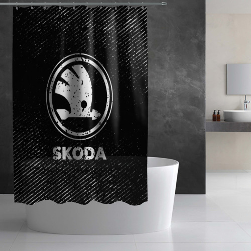 Штора 3D для ванной Skoda с потертостями на темном фоне - фото 2