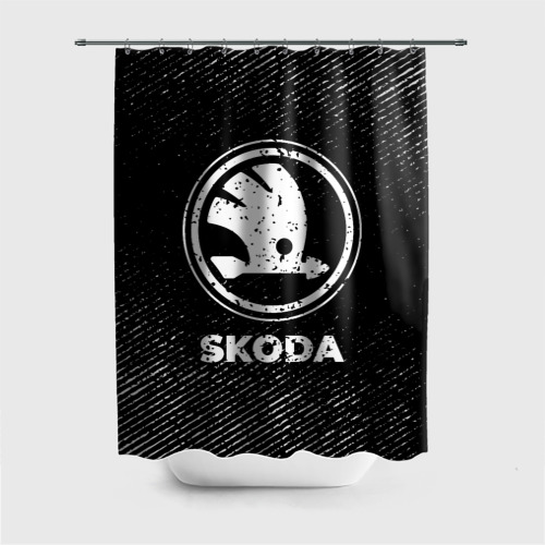 Штора 3D для ванной Skoda с потертостями на темном фоне