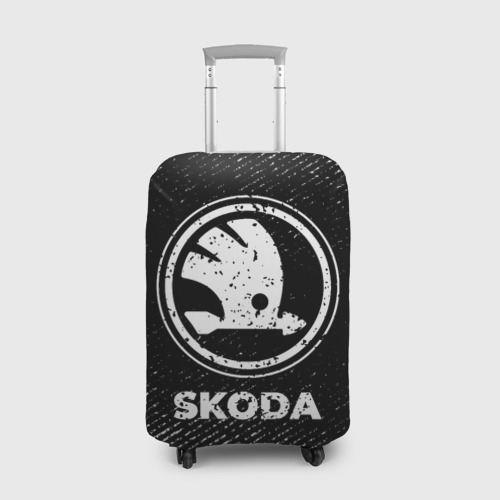 Чехол для чемодана 3D Skoda с потертостями на темном фоне, цвет 3D печать
