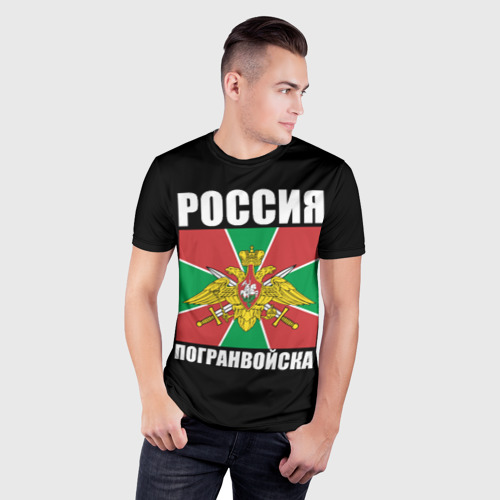 Мужская футболка 3D Slim с принтом Погранвойска России, фото на моделе #1