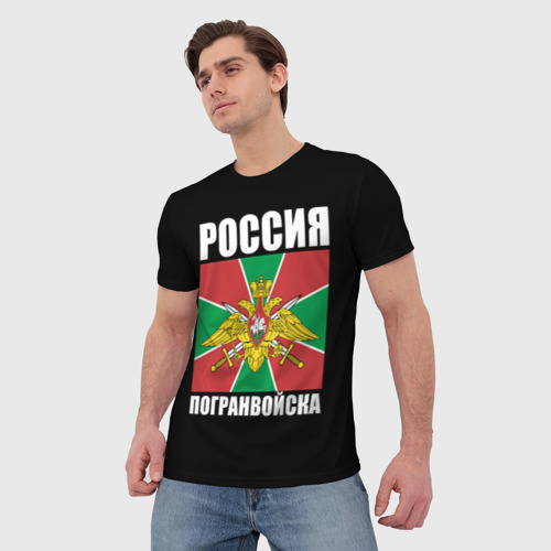 Мужская футболка 3D с принтом Погранвойска России, фото на моделе #1