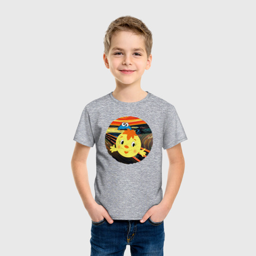 Детская футболка хлопок с принтом Коржик куки монстр и колобок пародия крик Мунка, фото на моделе #1