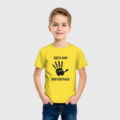 Детская футболка хлопок с принтом Здесь вам Нефтеюганск, фото на моделе #1