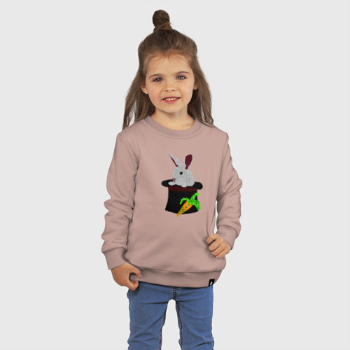 Детский свитшот хлопок с принтом Кролик с морковкой в цилиндре, фото на моделе #1