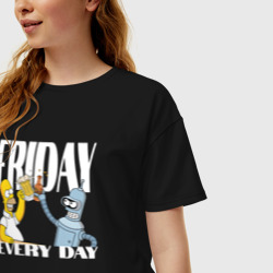 Женская футболка хлопок Oversize Гомер Симсон и Бендер в пятницу - фото 2