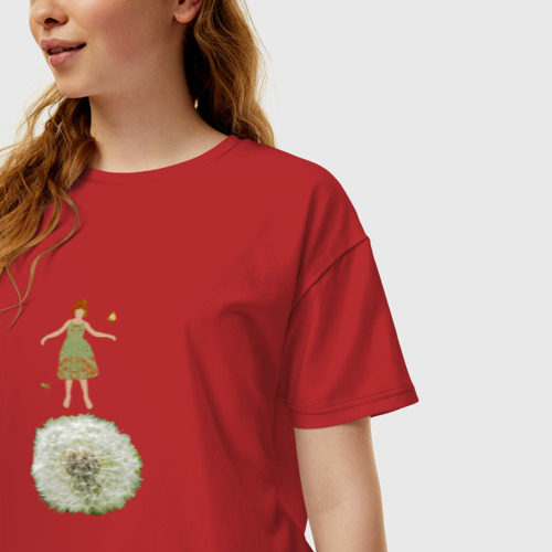 Женская футболка хлопок Oversize с принтом Прыгающая девочка на одуванчике, фото на моделе #1