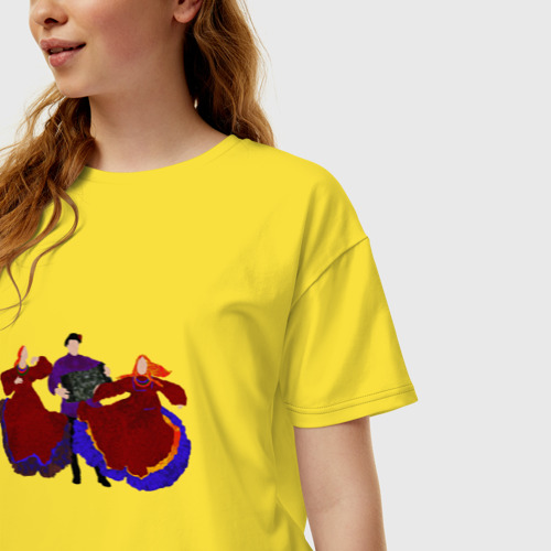 Женская футболка хлопок Oversize Баянист и две девушки в русских костюмах, цвет желтый - фото 3