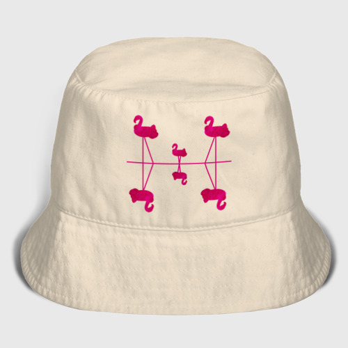 Детская панама хлопок Шесть розовых фламинго, цвет миндальный