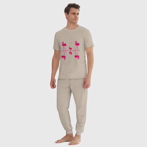 Мужская пижама хлопок Шесть розовых фламинго, цвет миндальный - фото 5