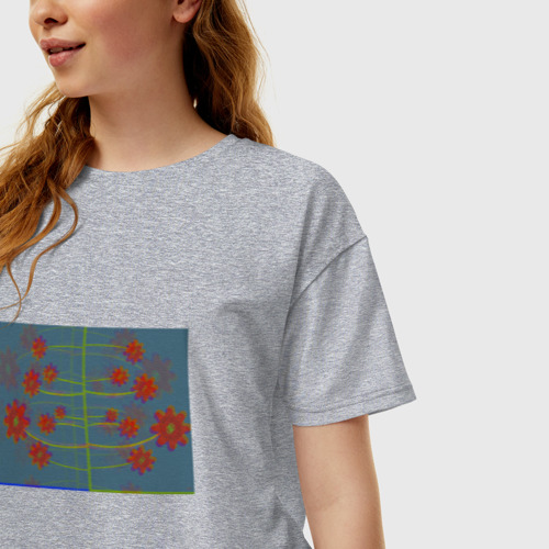 Женская футболка хлопок Oversize с принтом Абстрактные цветы на ветках, фото на моделе #1