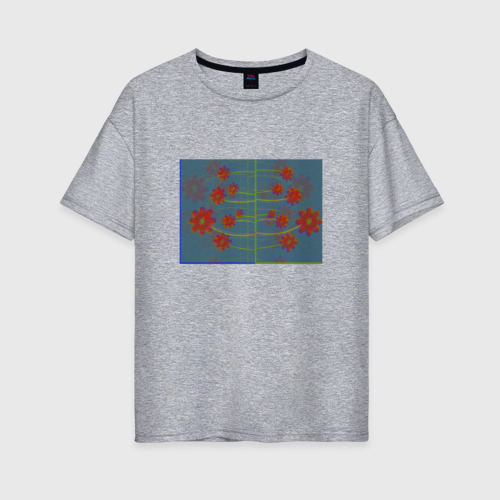 Женская футболка хлопок Oversize с принтом Абстрактные цветы на ветках, вид спереди #2