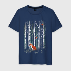 Мужская футболка хлопок Рыжая лиса в березовом лесу