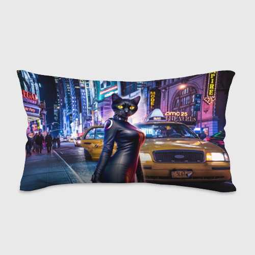 Подушка антистресс с принтом Модная чёрная кошечка в Нью-Йорке, вид спереди №1
