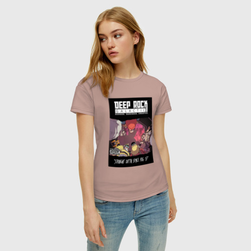 Женская футболка хлопок с принтом Deep Rock Galactic team, фото на моделе #1