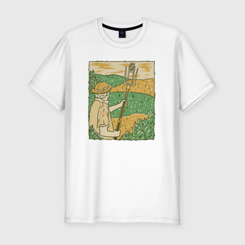 Мужская футболка хлопок Slim с принтом Фермерское селфи, вид спереди #2