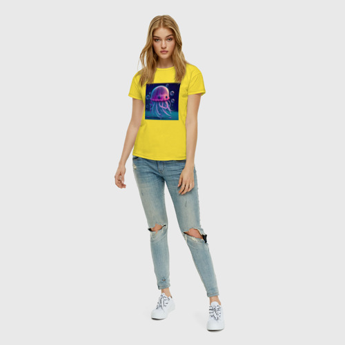 Женская футболка хлопок Милая Медуза, цвет желтый - фото 5