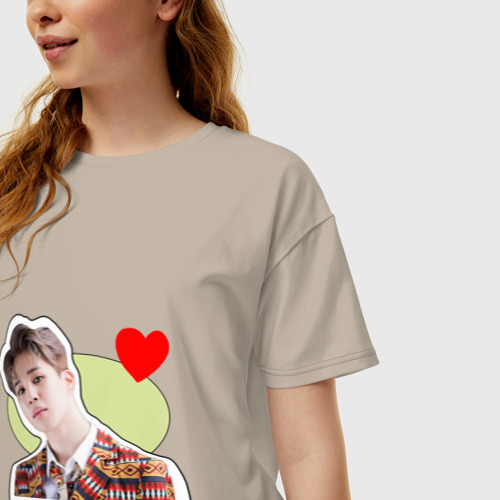 Женская футболка хлопок Oversize Юнги и Чимин, цвет миндальный - фото 3