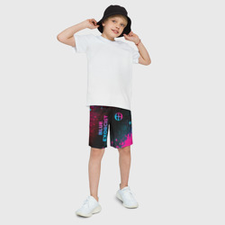 Детские спортивные шорты 3D Blue Exorcist - neon gradient: надпись, символ - фото 2