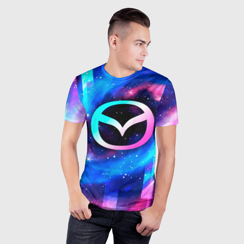 Мужская футболка 3D Slim Mazda неоновый космос, цвет 3D печать - фото 3