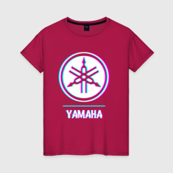Светящаяся женская футболка Значок Yamaha в стиле glitch