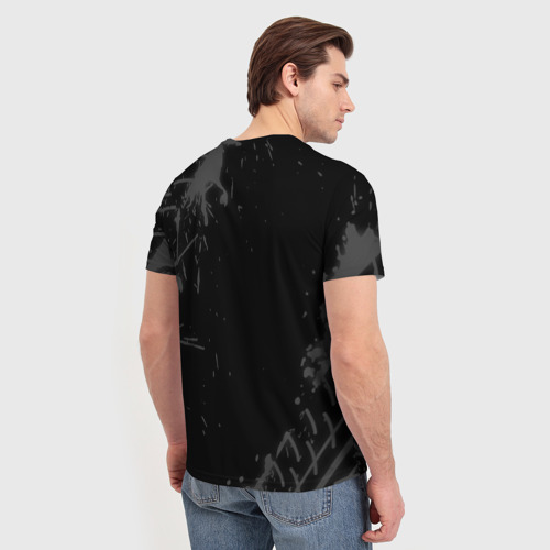 Мужская футболка 3D с принтом Lexus Speed на темном фоне со следами шин, вид сзади #2