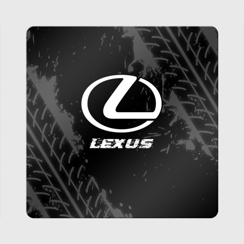 Магнит виниловый Квадрат Lexus Speed на темном фоне со следами шин