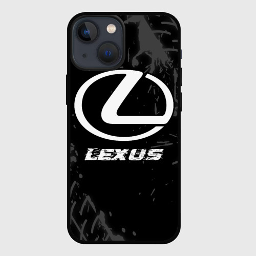 Чехол для iPhone 13 mini Lexus Speed на темном фоне со следами шин