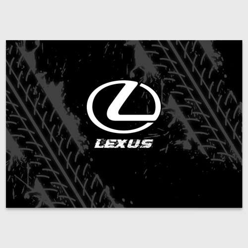 Поздравительная открытка Lexus Speed на темном фоне со следами шин, цвет белый