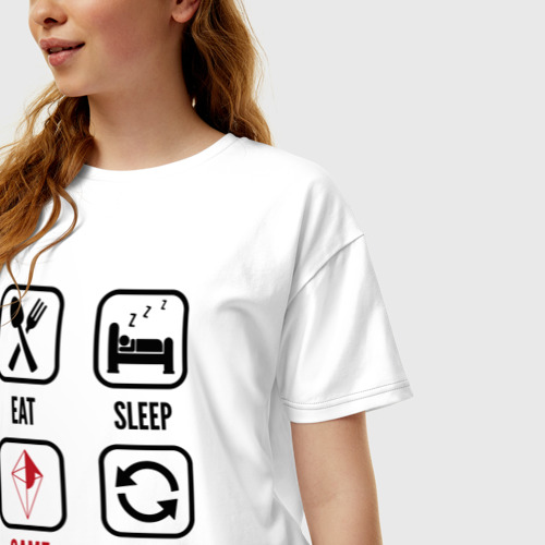 Женская футболка хлопок Oversize Eat - sleep - No Man's Sky - repeat, цвет белый - фото 3