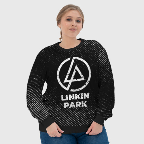 Женский свитшот 3D с принтом Linkin Park с потертостями на темном фоне, фото #4
