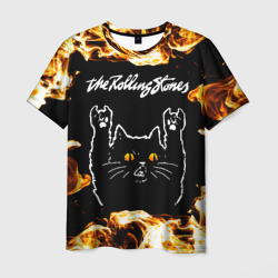 Мужская футболка 3D Rolling Stones рок кот и огонь