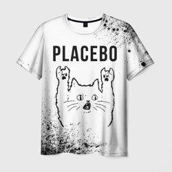 Мужская футболка 3D Placebo рок кот на светлом фоне