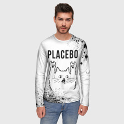 Мужской лонгслив 3D Placebo рок кот на светлом фоне - фото 2