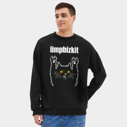 Мужской свитшот oversize без начеса хлопок Limp Bizkit rock cat - фото 2