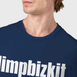 Футболка с принтом Limp Bizkit rock cat для мужчины, вид на модели спереди №4. Цвет основы: темно-синий