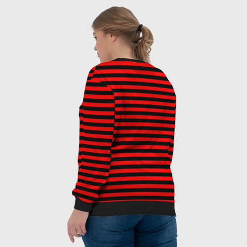 Женский свитшот 3D с принтом Черно-красные полосы, вид сзади #2