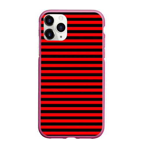 Чехол для iPhone 11 Pro Max матовый с принтом Черно-красные полосы, вид спереди #2